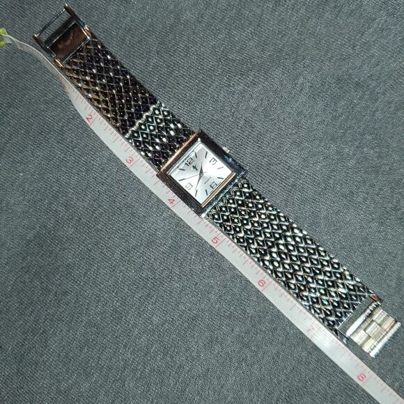 Vtg Quartz Japan Mvmt‎ Watch Stainless Steel Silver Square Face 8"L  New Battery - Picture 8 of 8